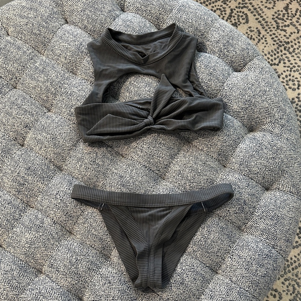 Frankie's Bikinis Charcoal Ribbed Bikini Set